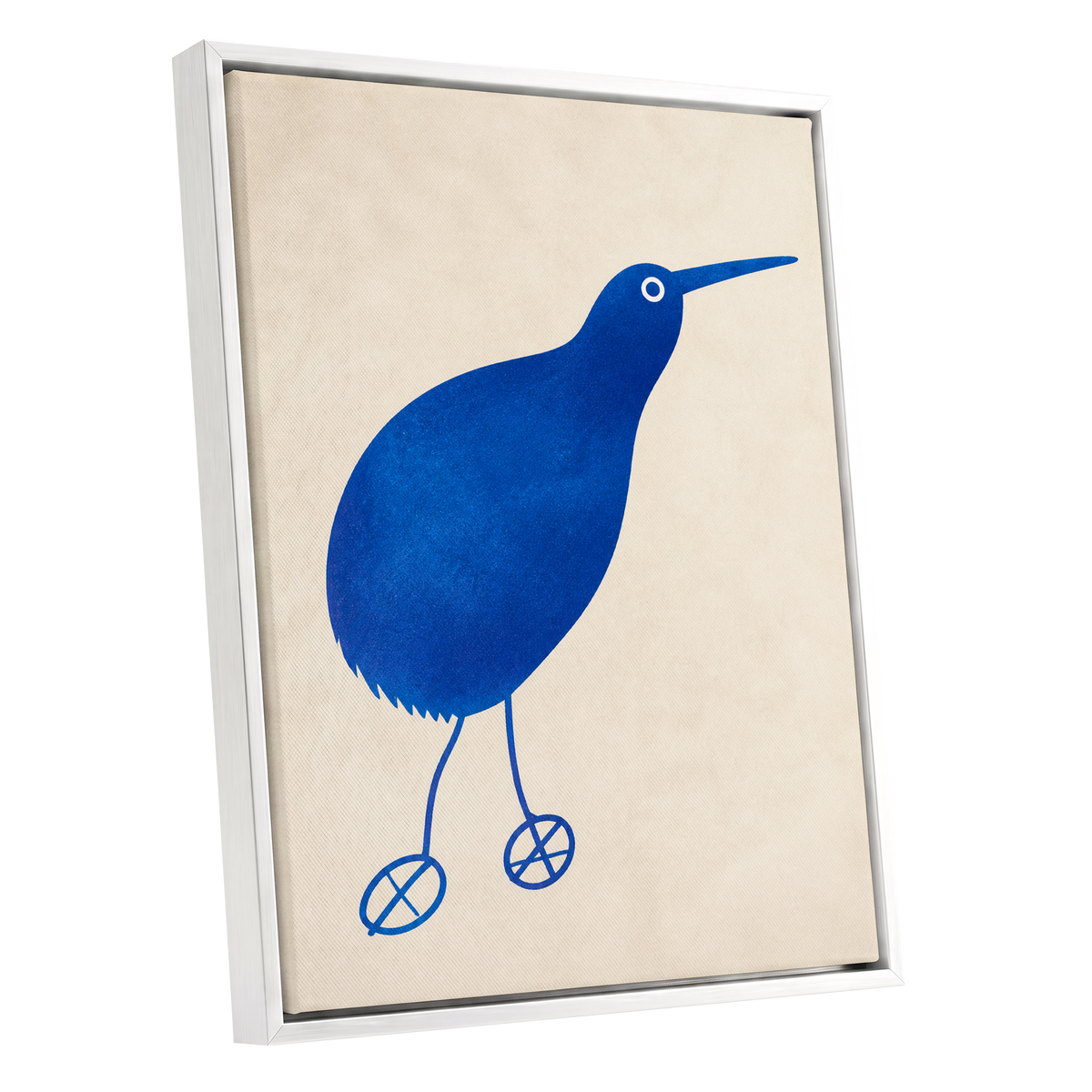 Cobalt Curiosity, blue, beige, white nature wall art shown as a white framed canvas wall art