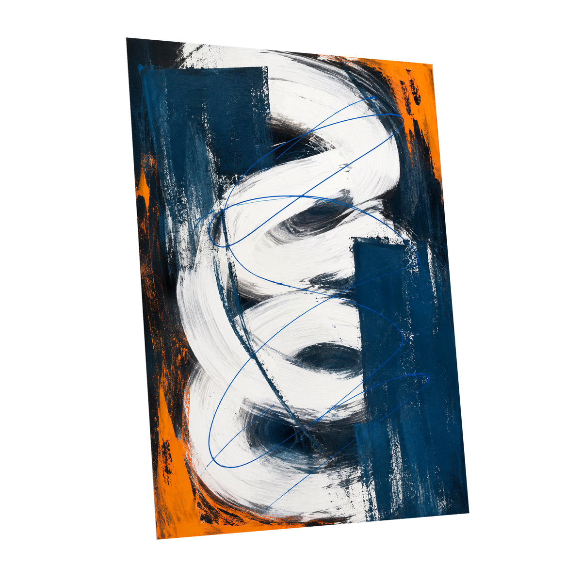 Cobalt Current, blue, white, black abstract wall art shown as a unframed poster wall art print