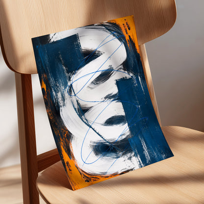 Cobalt Current, blue, white, black abstract wall art displayed in a styled interior, gallery view 5