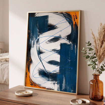 Cobalt Current, blue, white, black abstract wall art displayed in a styled interior, gallery view 6