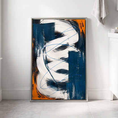 Cobalt Current, blue, white, black abstract wall art displayed in a styled interior, gallery view 8