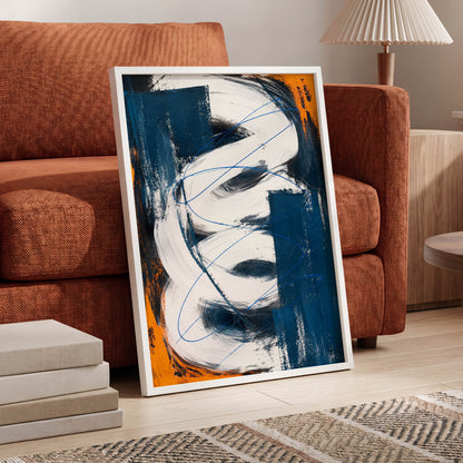 Cobalt Current, blue, white, black abstract wall art displayed in a styled interior, gallery view 9