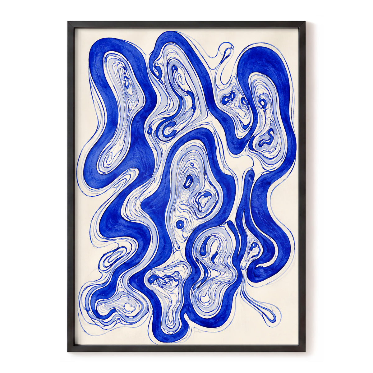 Cobalt Currents, blue, beige, gray abstract wall art, front artwork view