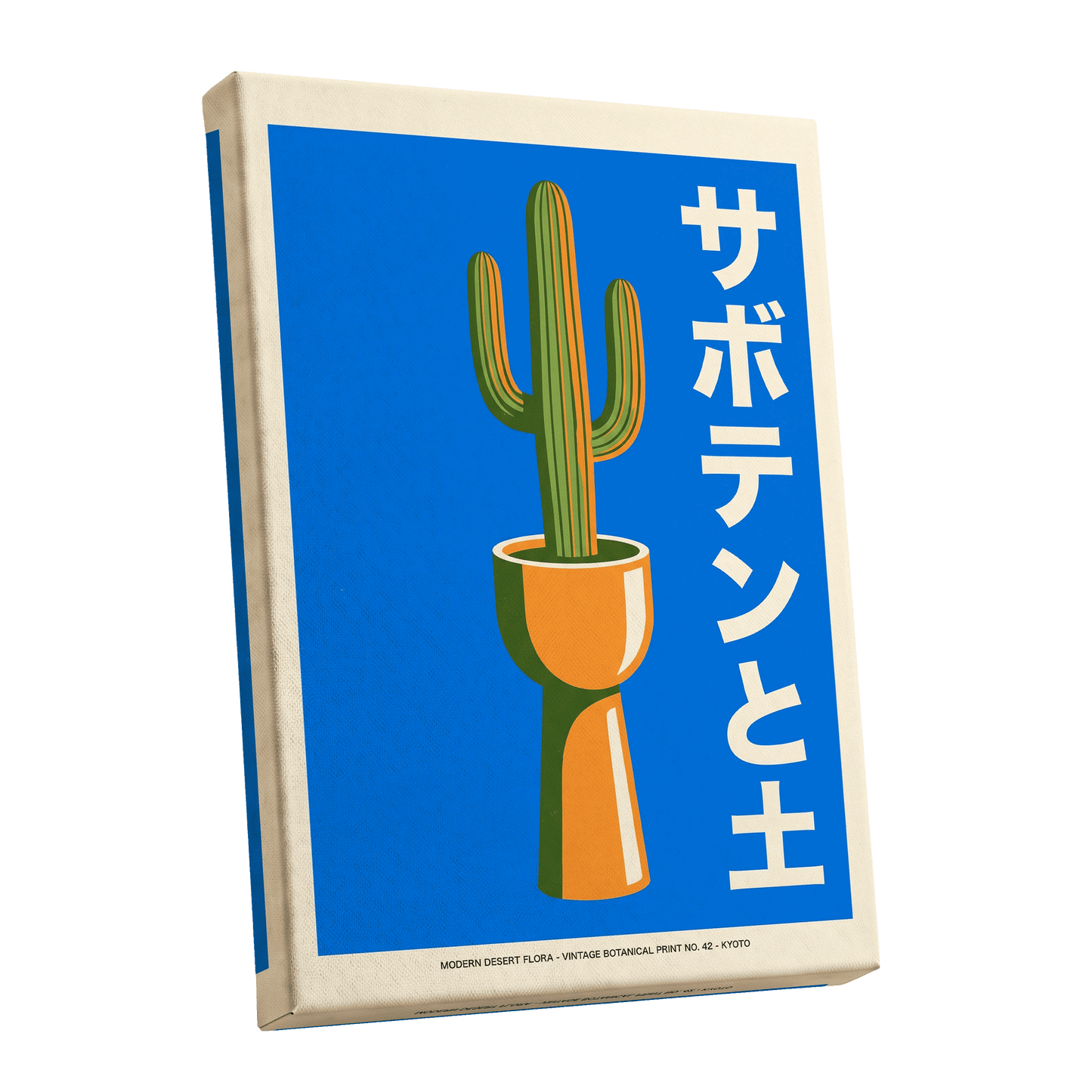 Cobalt Desert Cactus, blue, green, orange nature wall art shown as a stretched canvas wall art