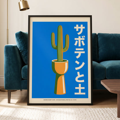 Cobalt Desert Cactus, blue, green, orange nature wall art displayed in a styled interior, gallery view 5