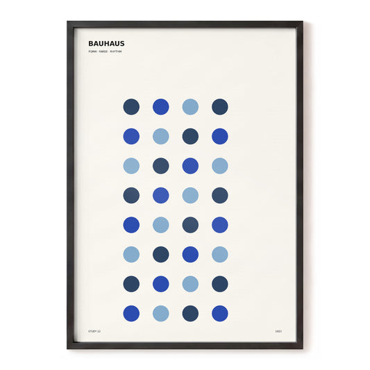 Cobalt Dot Matrix, blue, beige, black minimalist wall art, front artwork view