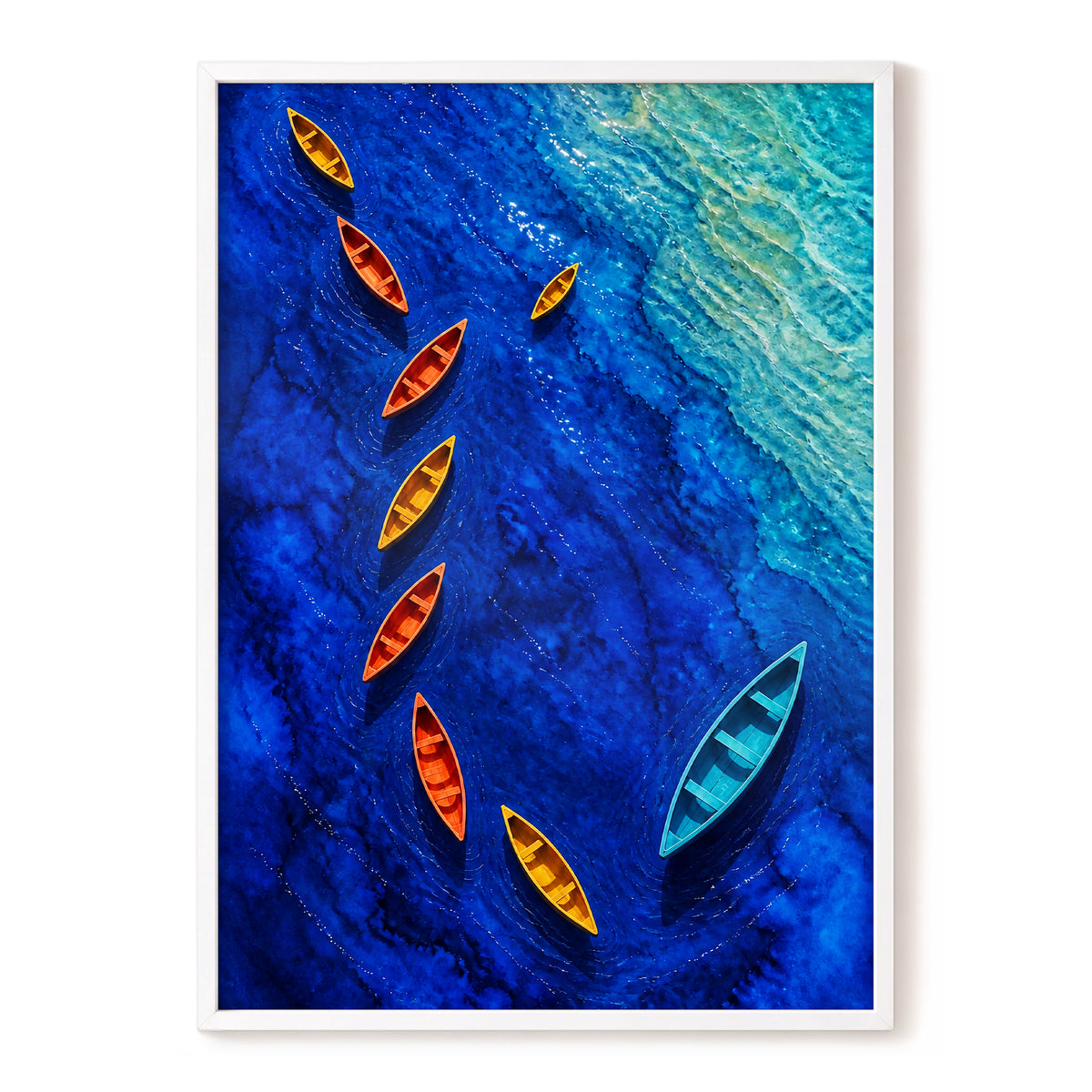 Cobalt Drift, blue, orange, yellow nature wall art, front artwork view