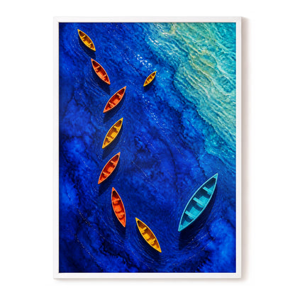Cobalt Drift, blue, orange, yellow nature wall art, front artwork view