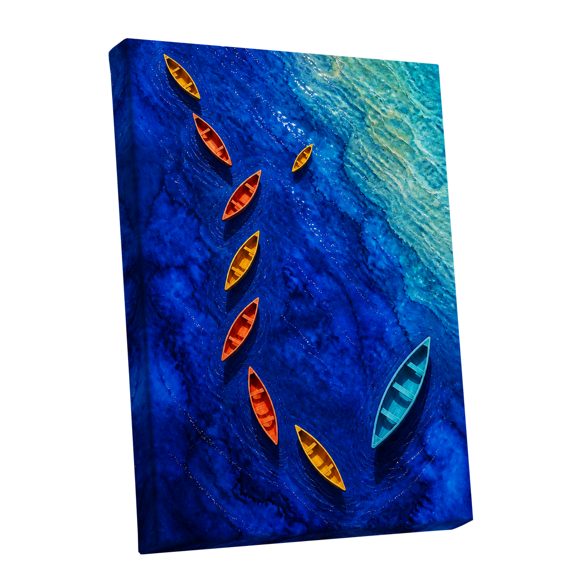 Cobalt Drift, blue, orange, yellow nature wall art shown as a stretched canvas wall art