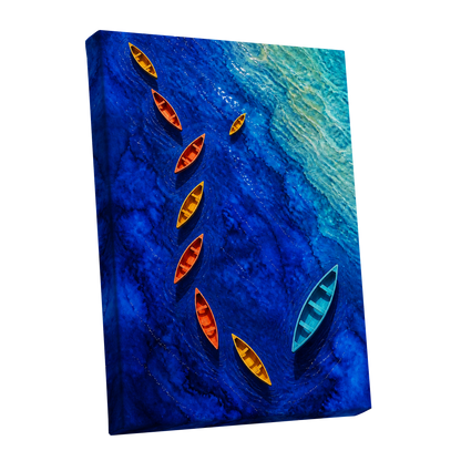 Cobalt Drift, blue, orange, yellow nature wall art shown as a stretched canvas wall art