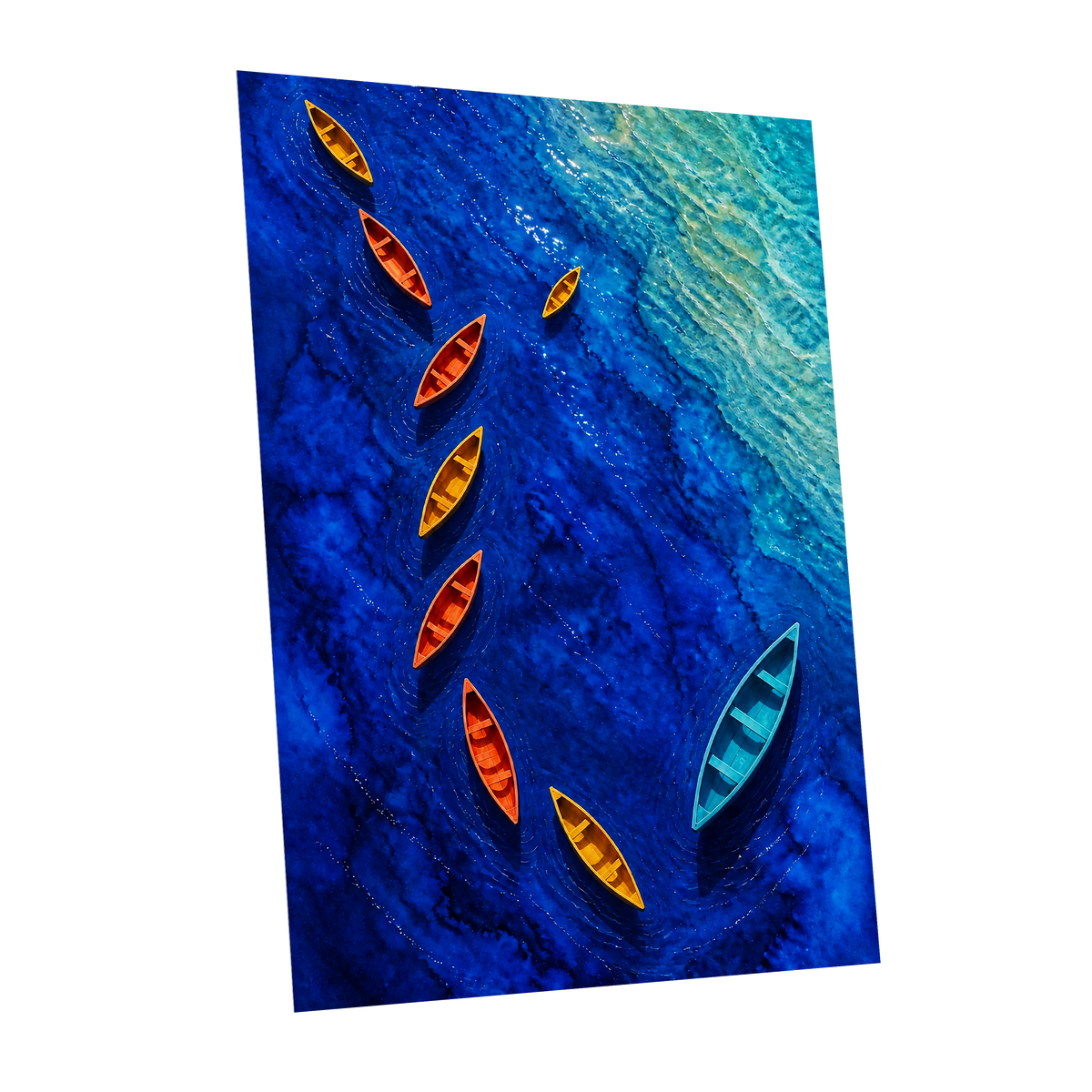 Cobalt Drift, blue, orange, yellow nature wall art shown as a unframed poster wall art print