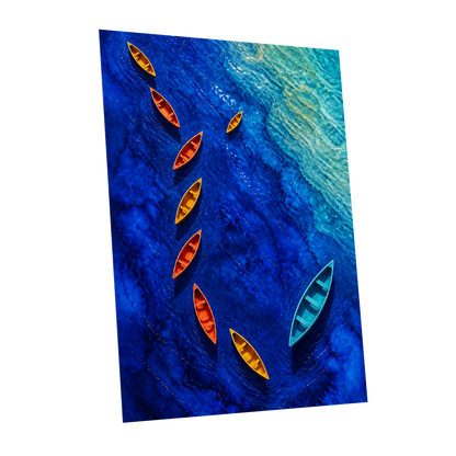 Cobalt Drift, blue, orange, yellow nature wall art shown as a unframed poster wall art print