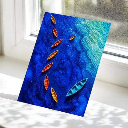 Cobalt Drift, blue, orange, yellow nature wall art displayed in a styled interior, gallery view 5