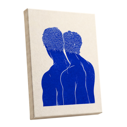 Cobalt Duo, blue, beige, white minimalist wall art shown as a stretched canvas wall art