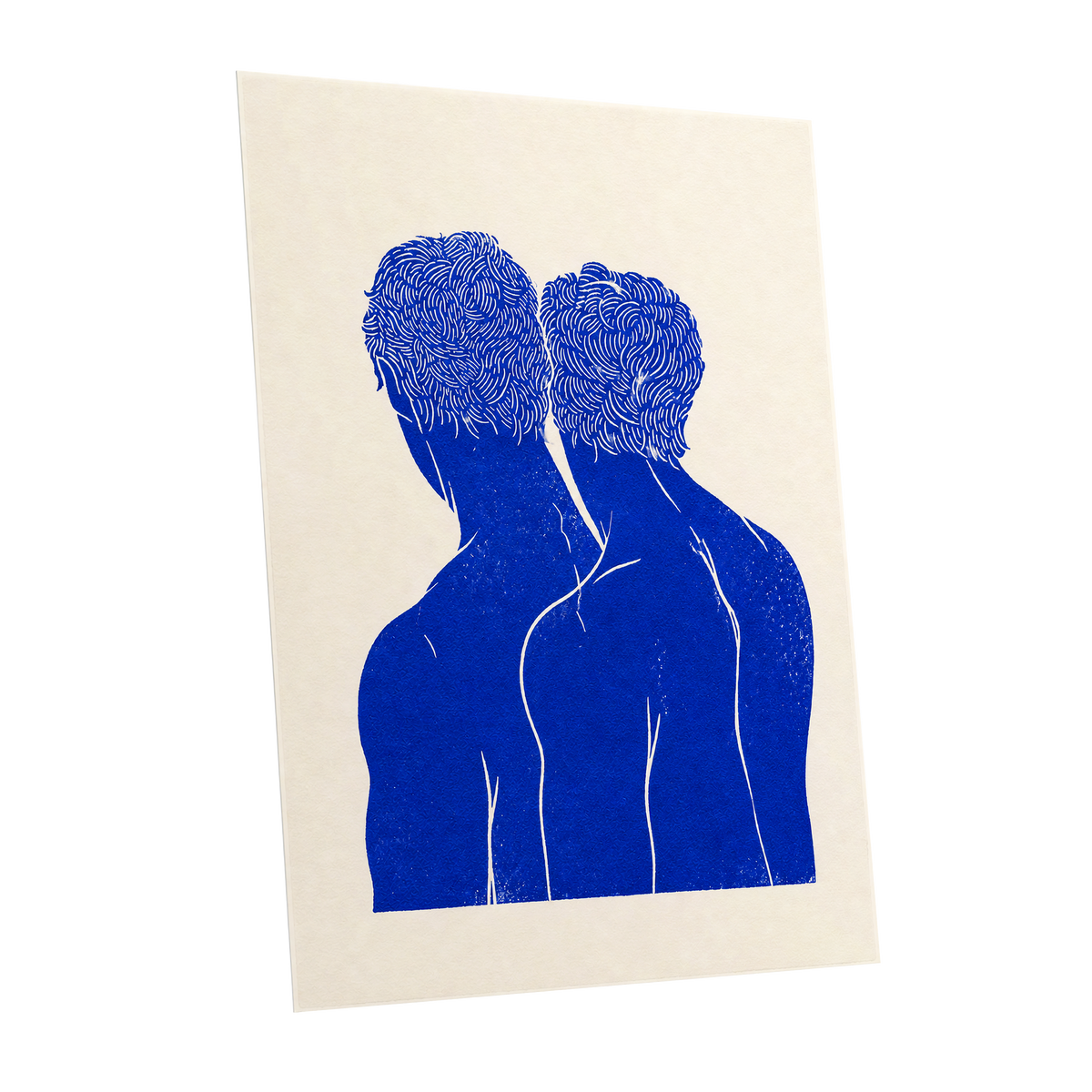 Cobalt Duo, blue, beige, white minimalist wall art shown as a unframed poster wall art print