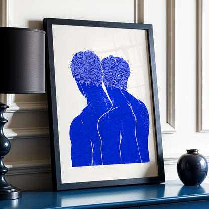 Cobalt Duo, blue, beige, white minimalist wall art displayed in a styled interior, gallery view 2