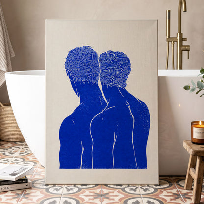 Cobalt Duo, blue, beige, white minimalist wall art displayed in a styled interior, gallery view 3