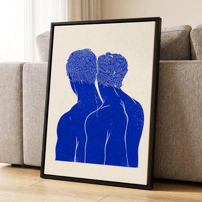 Cobalt Duo, blue, beige, white minimalist wall art displayed in a styled interior, gallery view 4