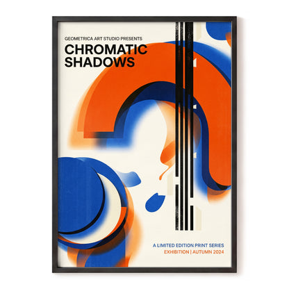 Cobalt Ember Arches, blue, orange, beige abstract wall art, front artwork view
