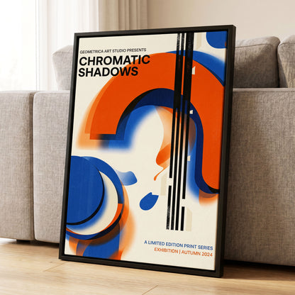 Cobalt Ember Arches, blue, orange, beige abstract wall art displayed in a styled interior, gallery view 1