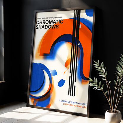 Cobalt Ember Arches, blue, orange, beige abstract wall art displayed in a styled interior, gallery view 2