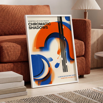 Cobalt Ember Arches, blue, orange, beige abstract wall art displayed in a styled interior, gallery view 6