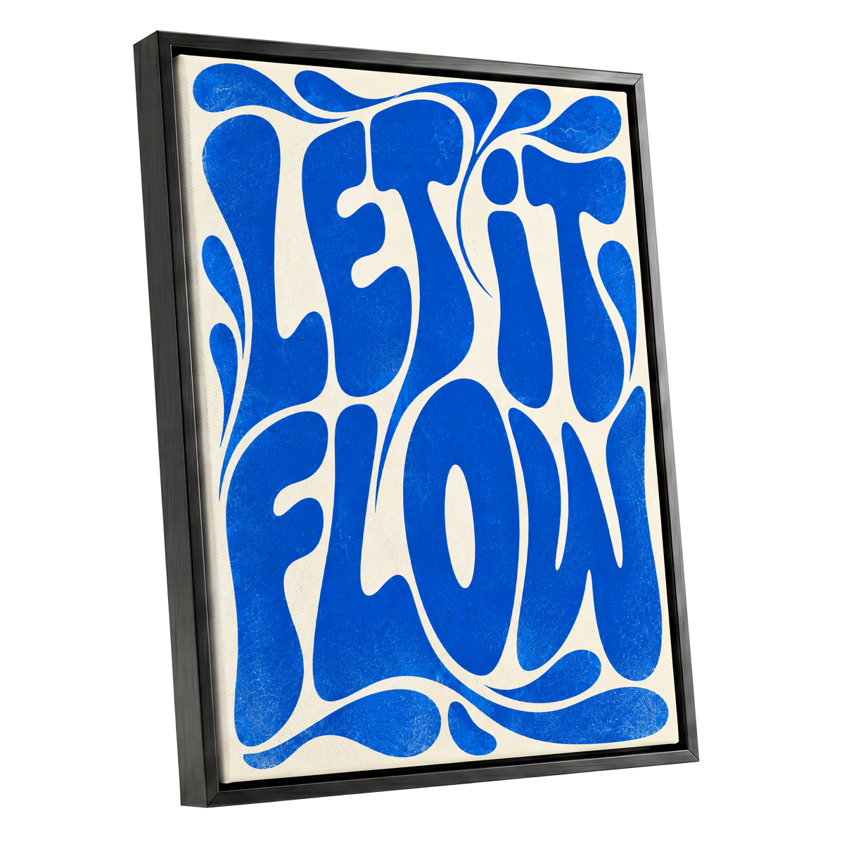 Cobalt Flow, blue, beige abstract wall art shown as a black framed canvas wall art