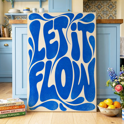 Cobalt Flow, blue, beige abstract wall art on canvas displayed in a styled interior, gallery view 2