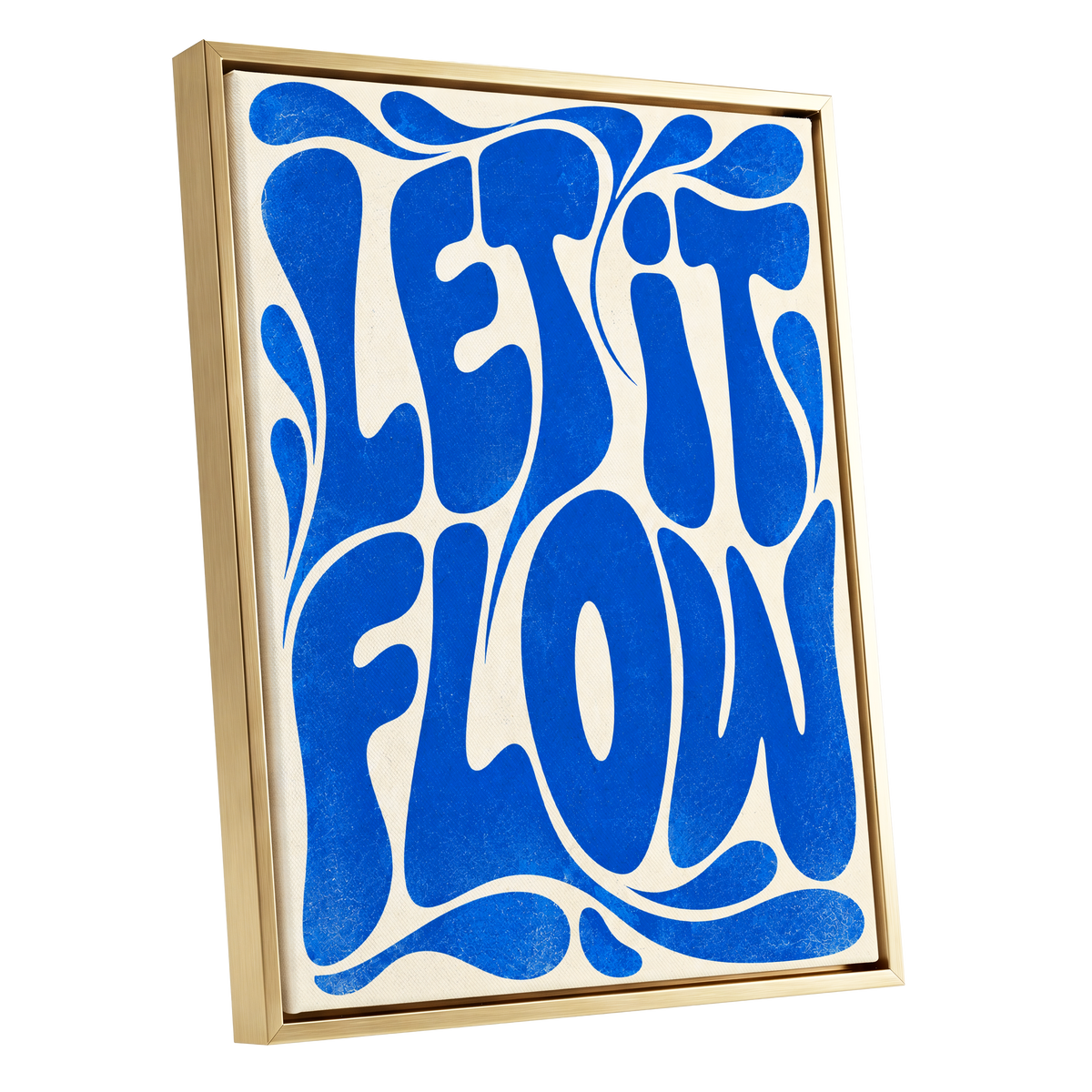 Cobalt Flow, blue, beige abstract wall art shown as a gold framed canvas wall art