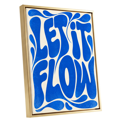 Cobalt Flow, blue, beige abstract wall art shown as a gold framed canvas wall art