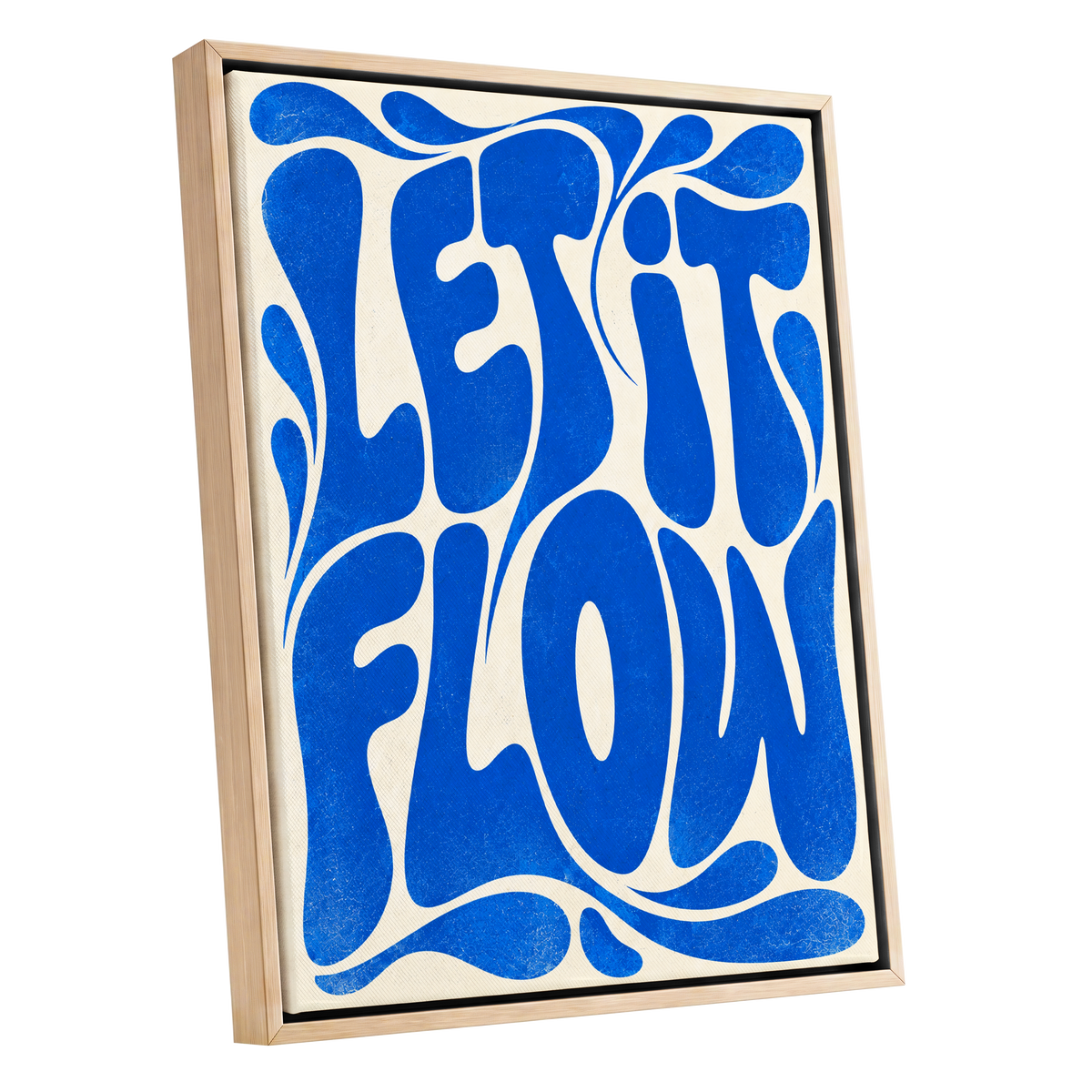 Cobalt Flow, blue, beige abstract wall art shown as a oak framed canvas wall art