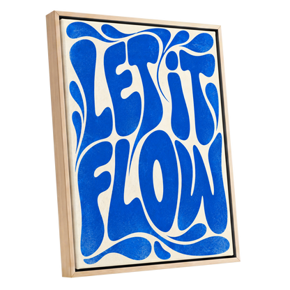 Cobalt Flow, blue, beige abstract wall art shown as a oak framed canvas wall art