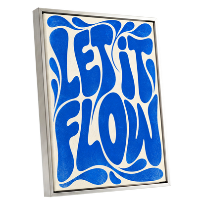 Cobalt Flow, blue, beige abstract wall art shown as a silver framed canvas wall art