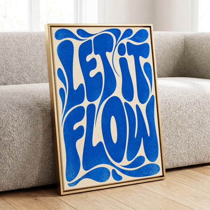 Cobalt Flow, blue, beige abstract wall art displayed in a styled interior, gallery view 1