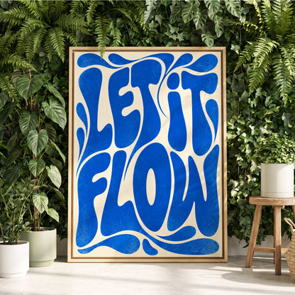 Cobalt Flow, blue, beige abstract wall art displayed in a styled interior, gallery view 2