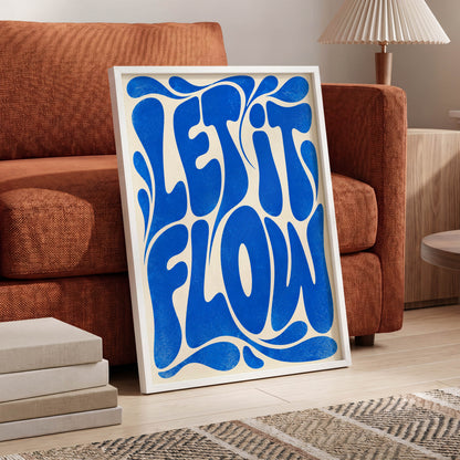 Cobalt Flow, blue, beige abstract wall art displayed in a styled interior, gallery view 5
