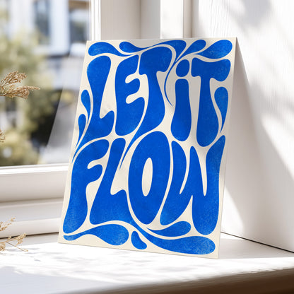Cobalt Flow, blue, beige abstract wall art displayed in a styled interior, gallery view 6