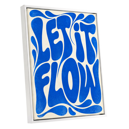 Cobalt Flow, blue, beige abstract wall art shown as a white framed canvas wall art