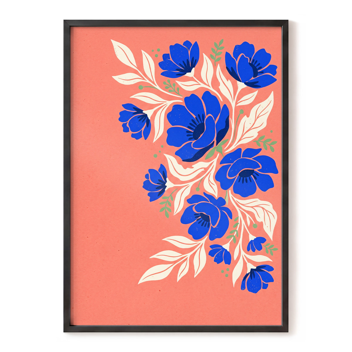 Cobalt Garden Cascade, pink, blue, white floral wall art, front artwork view