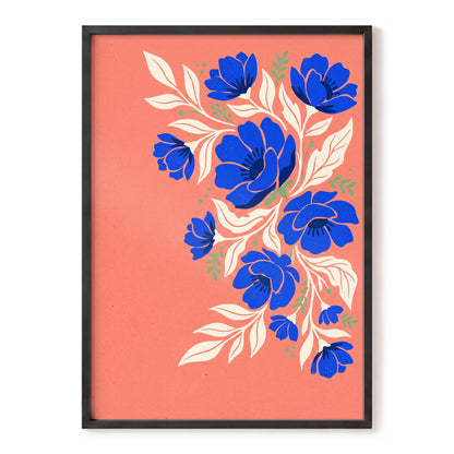 Cobalt Garden Cascade, pink, blue, white floral wall art, front artwork view
