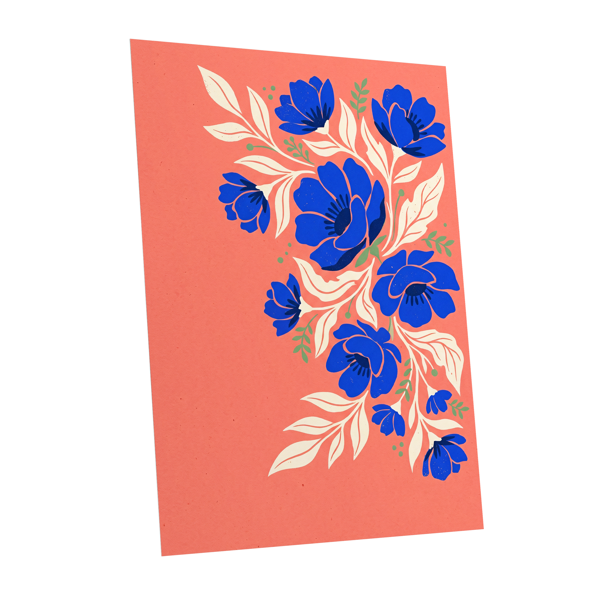 Cobalt Garden Cascade, pink, blue, white floral wall art shown as a unframed poster wall art print