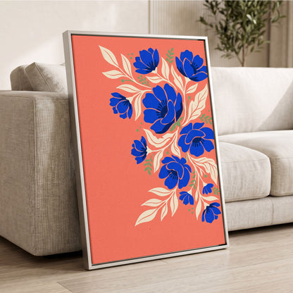 Cobalt Garden Cascade, pink, blue, white floral wall art displayed in a styled interior, gallery view 2