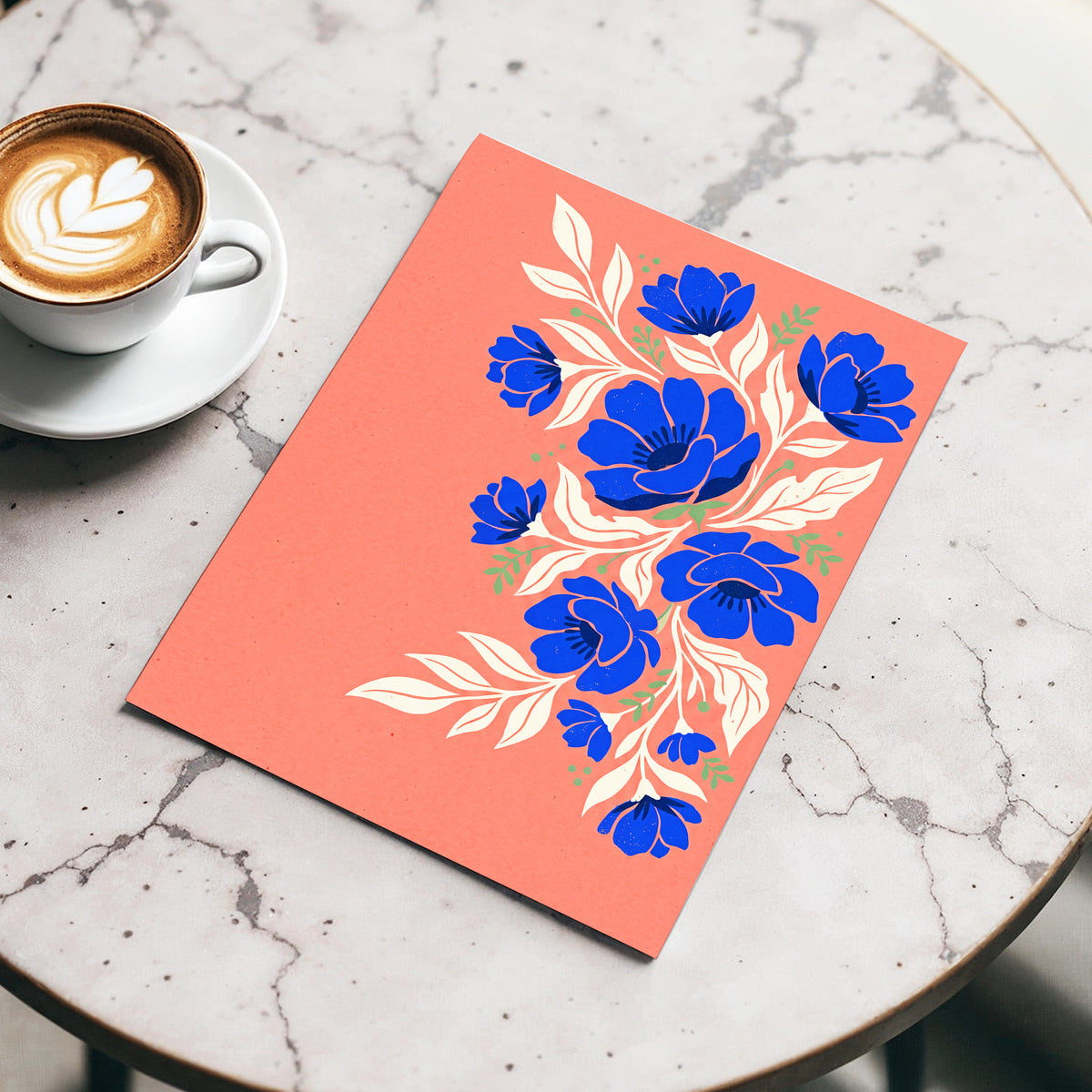 Cobalt Garden Cascade, pink, blue, white floral wall art displayed in a styled interior, gallery view 3