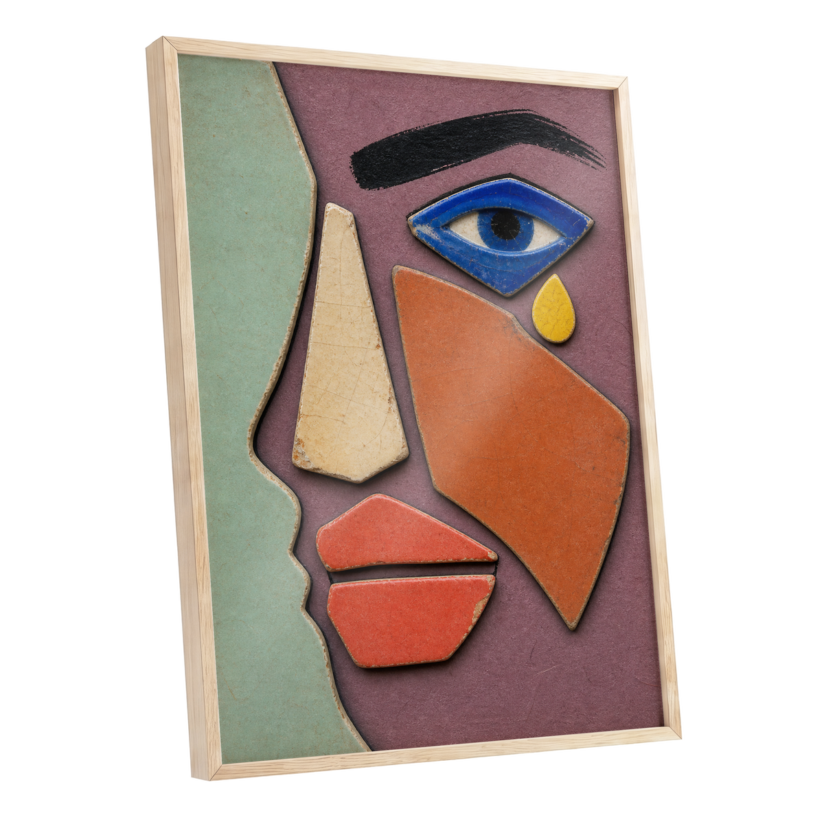 Cobalt Gaze, purple, green, orange abstract wall art shown as a oak framed poster wall art print