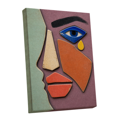 Cobalt Gaze, purple, green, orange abstract wall art shown as a stretched canvas wall art