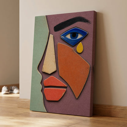 Cobalt Gaze, purple, green, orange abstract wall art displayed in a styled interior, gallery view 7