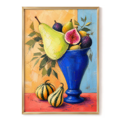 Cobalt Harvest, blue, green, orange nature wall art, front artwork view