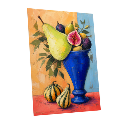 Cobalt Harvest, blue, green, orange nature wall art shown as a unframed poster wall art print