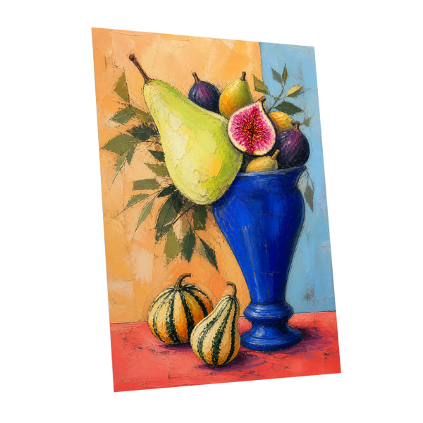 Cobalt Harvest, blue, green, orange nature wall art shown as a unframed poster wall art print