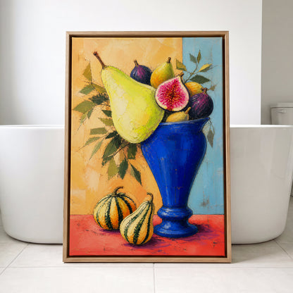 Cobalt Harvest, blue, green, orange nature wall art displayed in a styled interior, gallery view 4